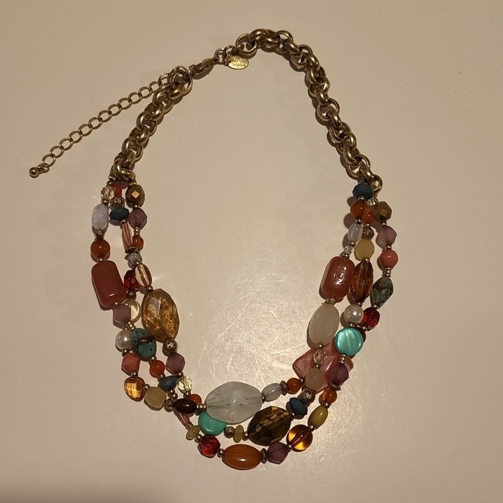 Lia Sophia Mandalay Bay Necklace gold tone  3 layers multi stone colors